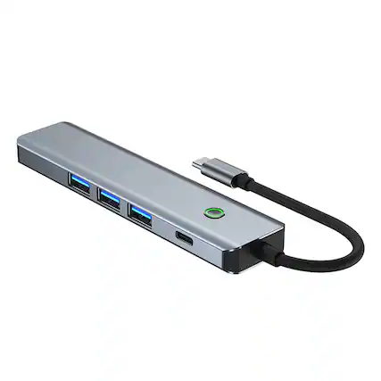 Front. Topteng - 5-in-1 USB C Hub Adapter for MacBook/iPad - 100W PD Charging, 3xUSB 3.0, 4K HDMI, Aluminum Alloy, Plug & Play.