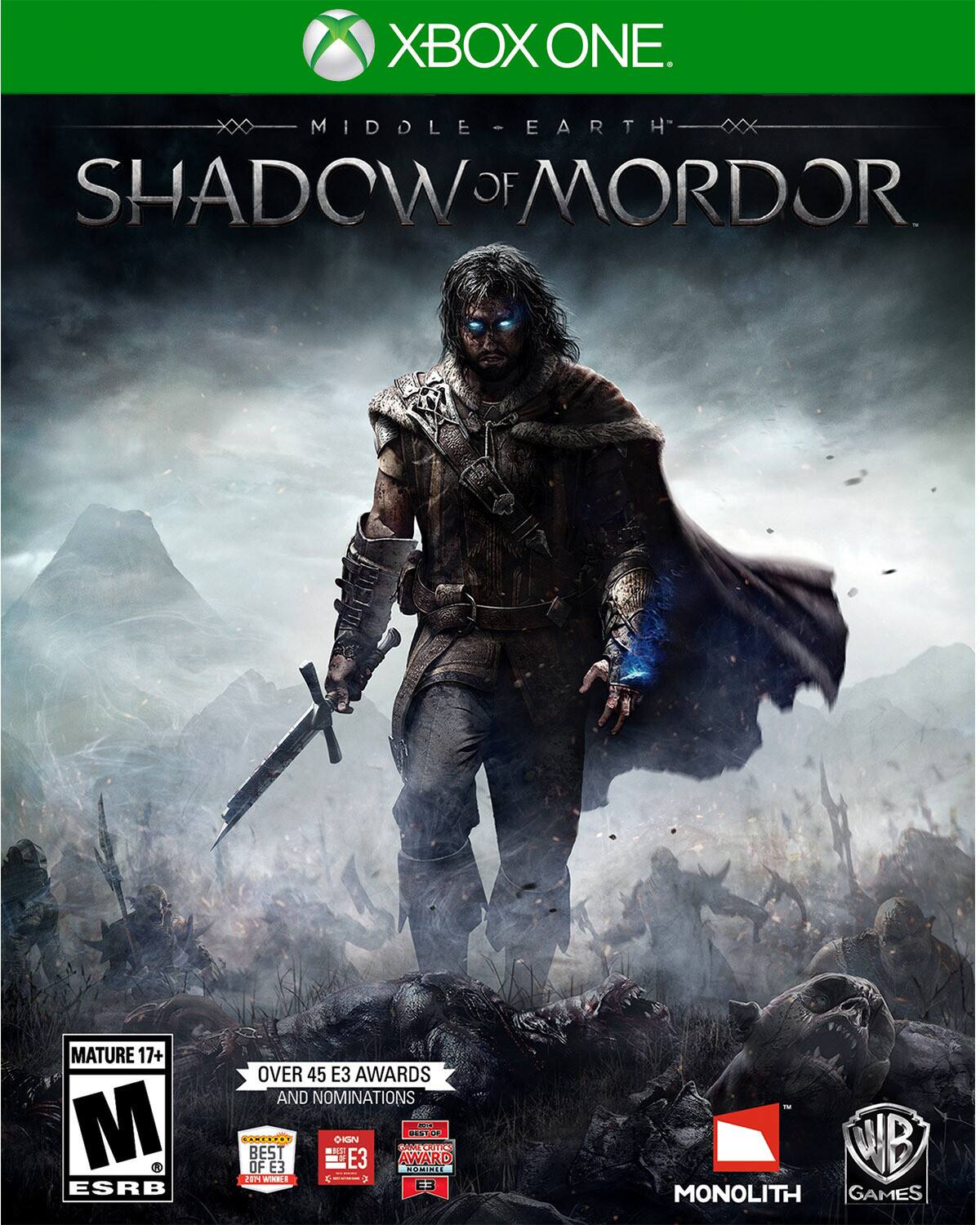 XBOX ONE. MIDDLE-EARTH - SHADOW OF MORDOR. MATURE 17+ M ESRB OVER 45 AWARDS AND NOMINATIONS - BEST OF E3 AWARD OF 3 MONOLITH GAMES. - RP (Rating Pending)