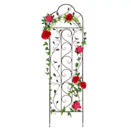 Best Choice Products - 60x15in Iron Arched Garden Trellis Fence Panel w/ Branches, Birds for Climbing Plants - Bronze