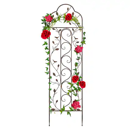 Front. Best Choice Products - Best Choice Products 60x15in Iron Arched Garden Trellis Fence Panel w/ Branches, Birds for Climbing Plants - Bronze - Bronze.
