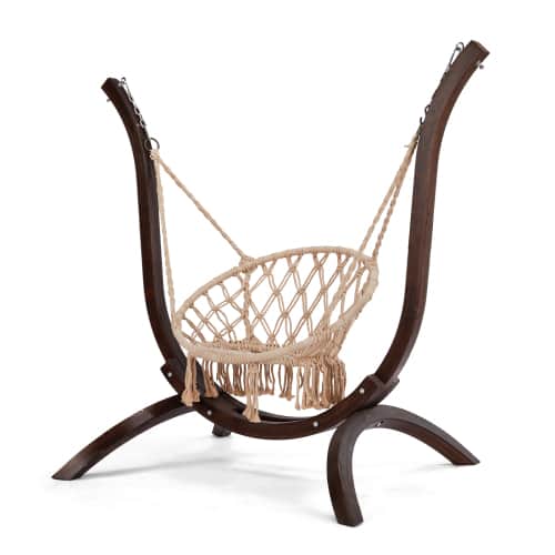 Winado - 5FT Hammock Chair Stand Only, Heavy Duty Wooden Hammock Stand for Various Hammock Chairs, Indoor Outdoor Garden Yard - Carbonized Brown
