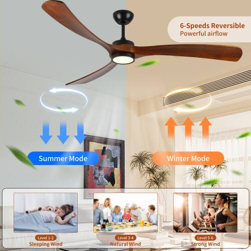 6-Speeds Reversible Powerful airflow Summer Mode Winter Mode Level 1-2 Sleeping Wind Level 3-4 Natural Wind Level 5-6 Strong Wind