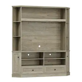 Famapy - Space-Saving Hexagonal TV Stand for TVs Up to 55-In., with Drawer, Cabinets and Adjustable Shelves - Gray