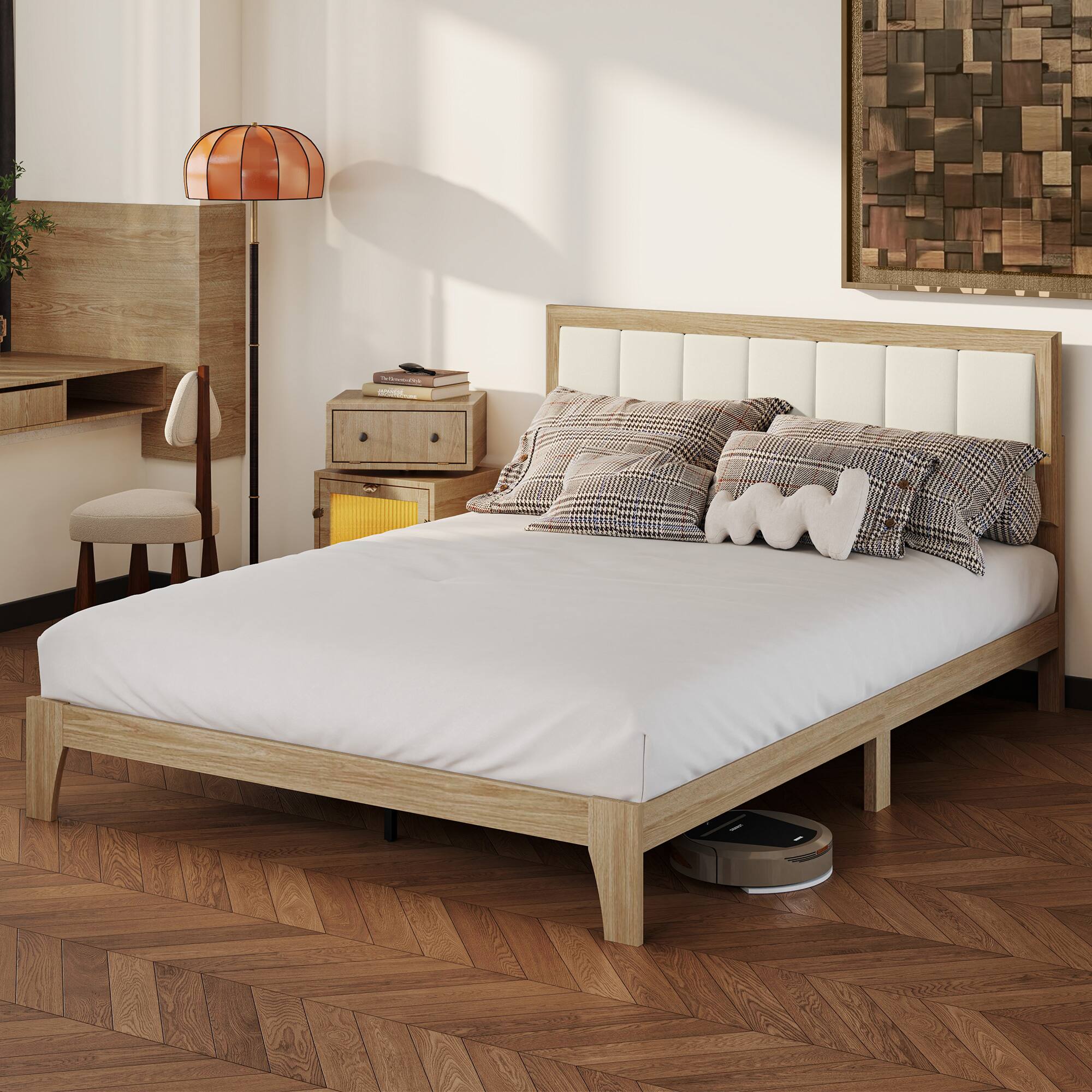 Alt View 7. Homcom - Bed Frame with Headboard Queen Platform Bed Frame with Wooden Slats No Box Spring Needed Easy Assembly - Natural.