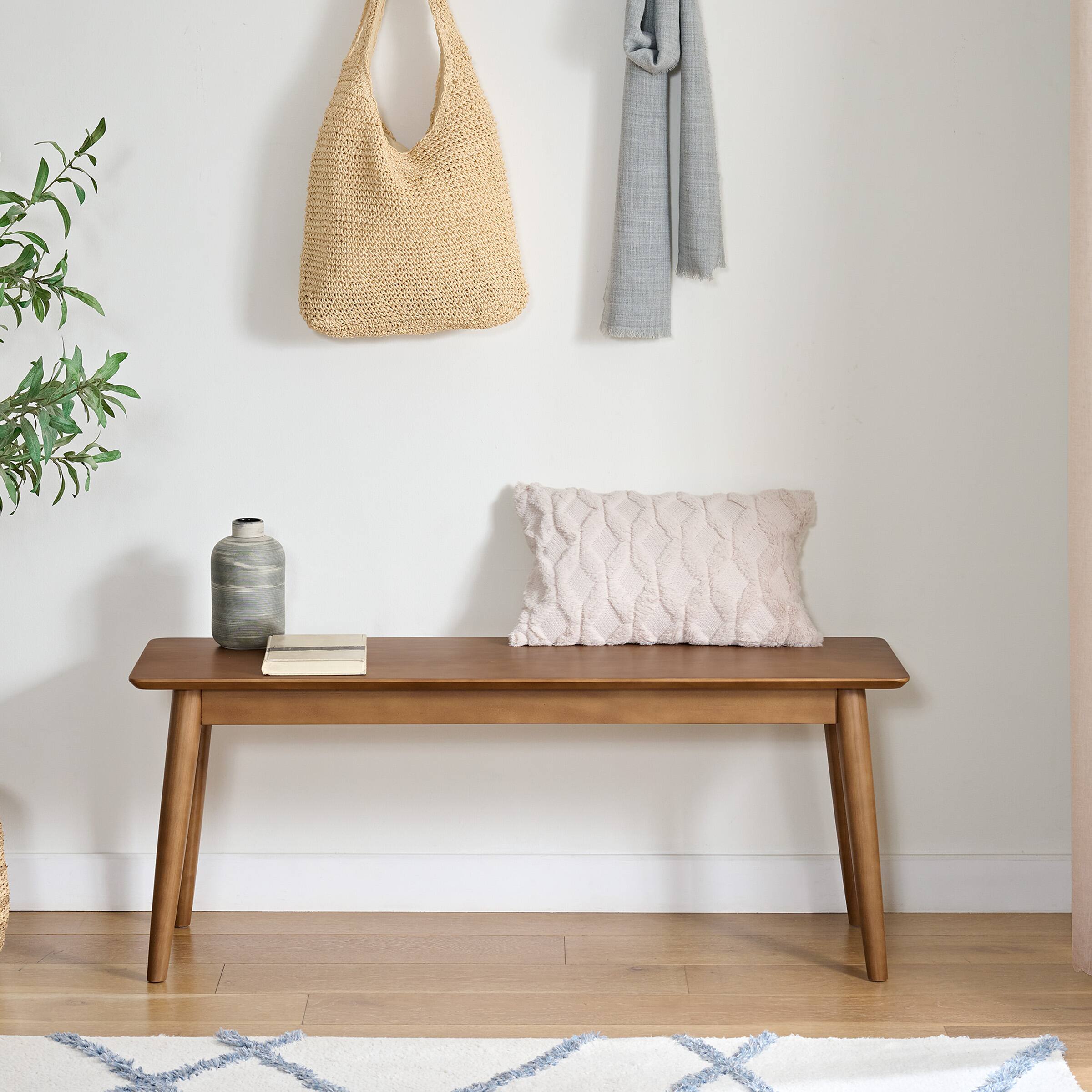 Alt View 1. Alaterre Furniture - 46 in. Wood Mid Century Modern Dining Bench - Warm Pecan.