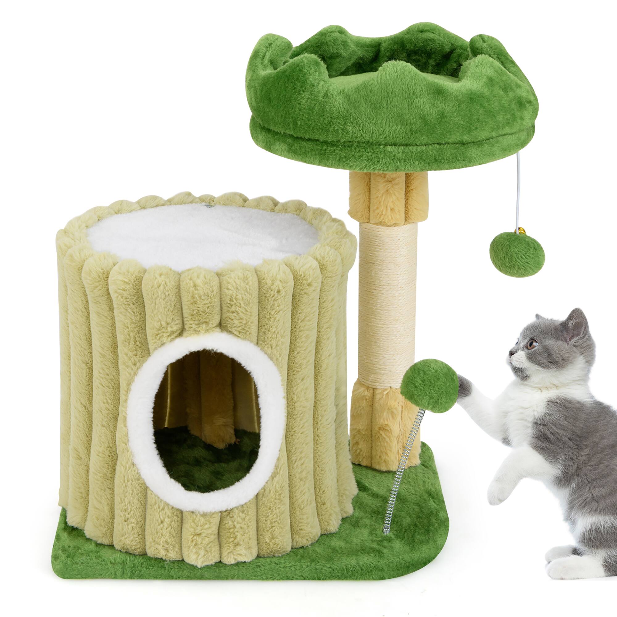 Alt View 9. Gymax - Gymax Modern Small Cat Tower w/ Sisal Scratching Posts Plush Padded Perch Large Condo.