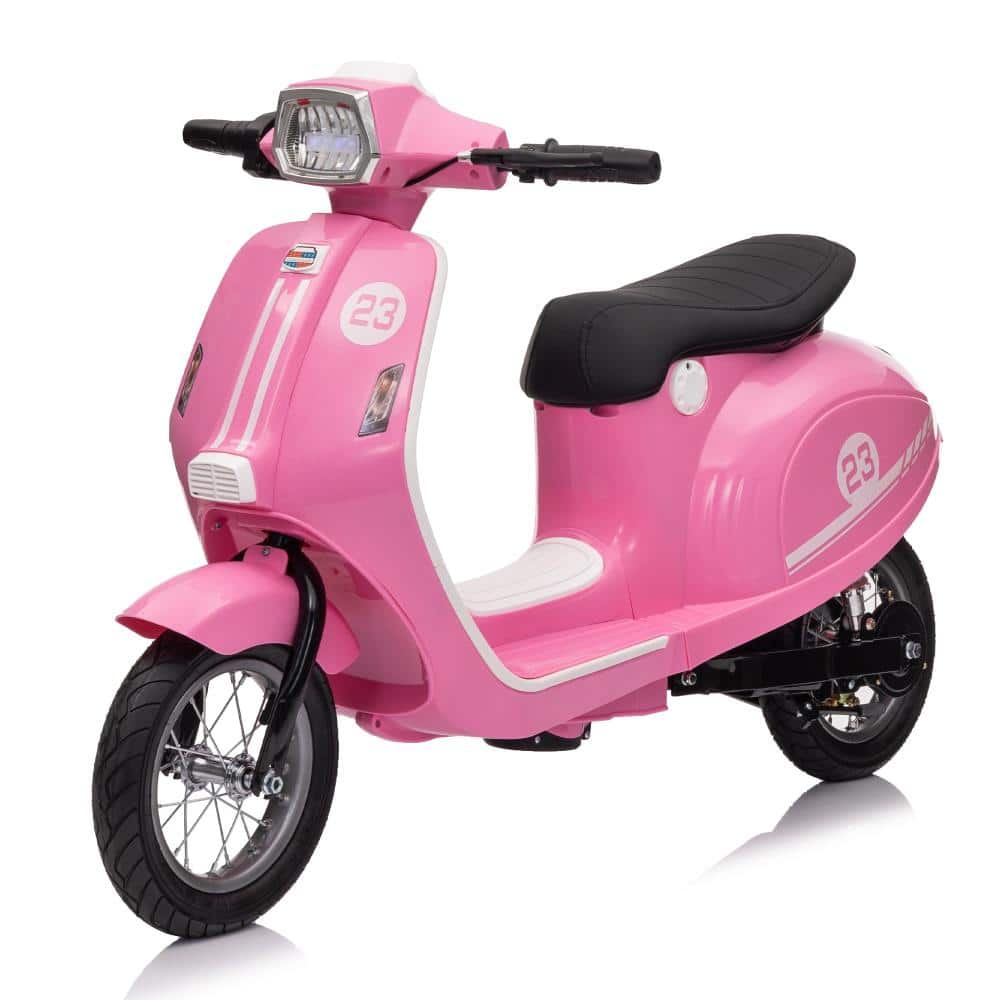 BreeBe - 24V 250W Electric Scooter with Air Tires, Dual Suspension, Hand Brake, MP3/Bluetooth, High/Low Speed, Age 8+ - Pink