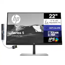 HP - 22" FHD IPS Monitor, Anti Glare, Flicker Free, VESA Mount, Displayport, HDMI & DKZ Hub, Color - Black/Silver