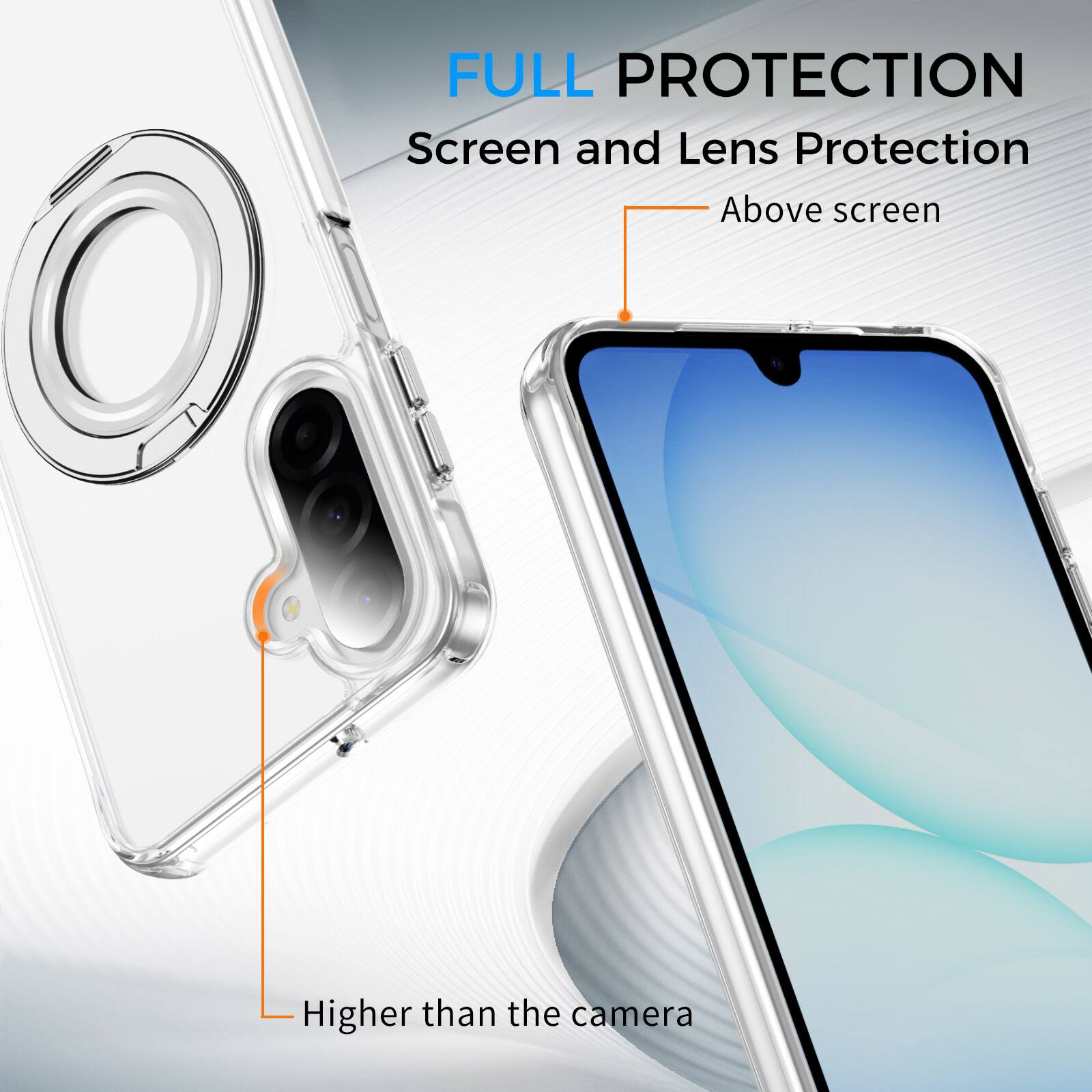 FULL PROTECTION  
Screen and Lens Protection  
Above screen  
Higher than the camera