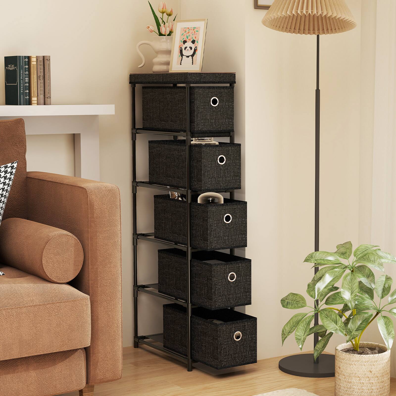 Alt View 1. Gymax - Gymax Slim Dresser w/ 5-Drawer Anti-tip Kits Space-Saving Chest of 5 Fabric Drawers - Black.