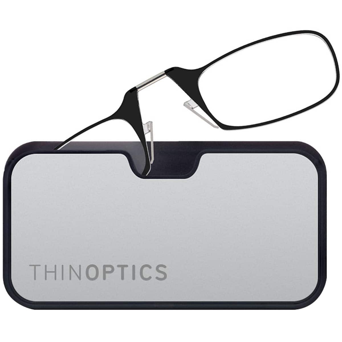 ThinOptics - 2.5 Reading Glasses with Silver & Metal Universal Pod Case - Black