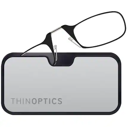Front. ThinOptics - 1.0 Reading Glasses with Silver & Black Metal Universal Pod Case - Black.