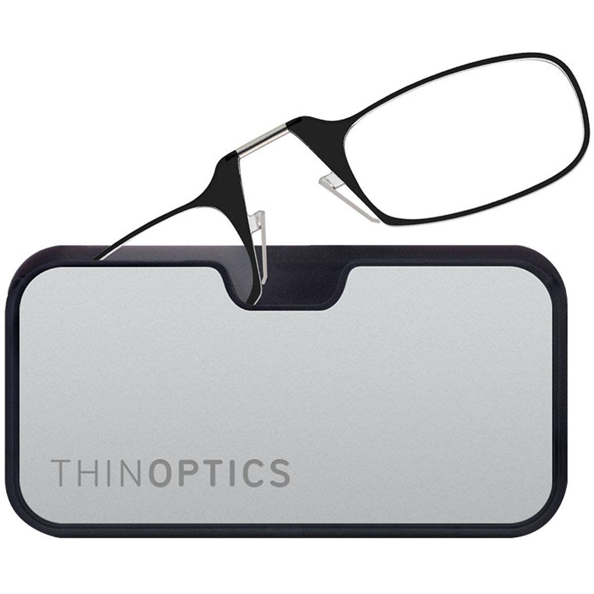 Front. ThinOptics - 2.5 Reading Glasses with Silver & Black Metal Universal Pod Case - Black.