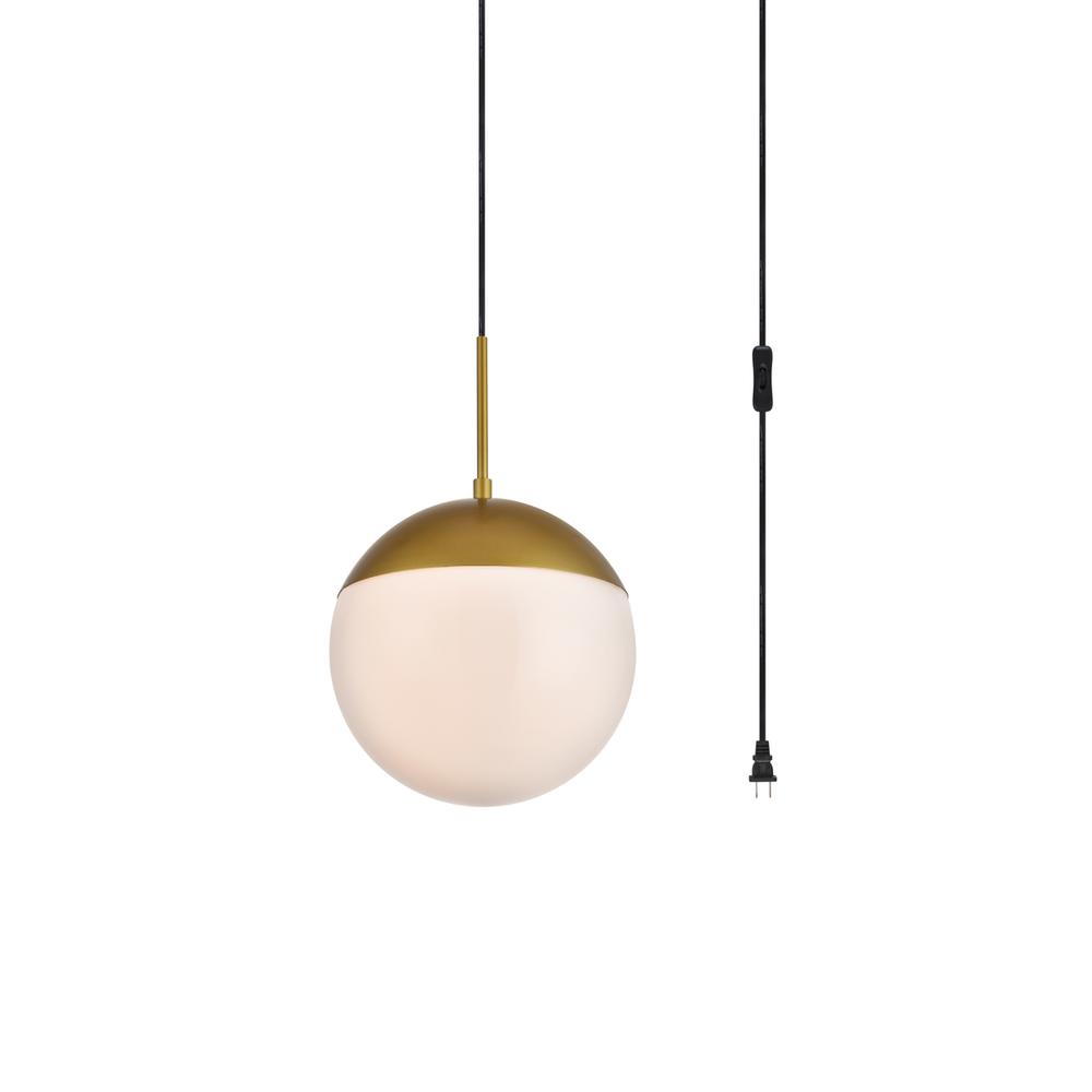 Alt View 2. Living District - Eclipse 1 Light Brass plug in pendant With Frosted White Glass - Brass And Frosted White.