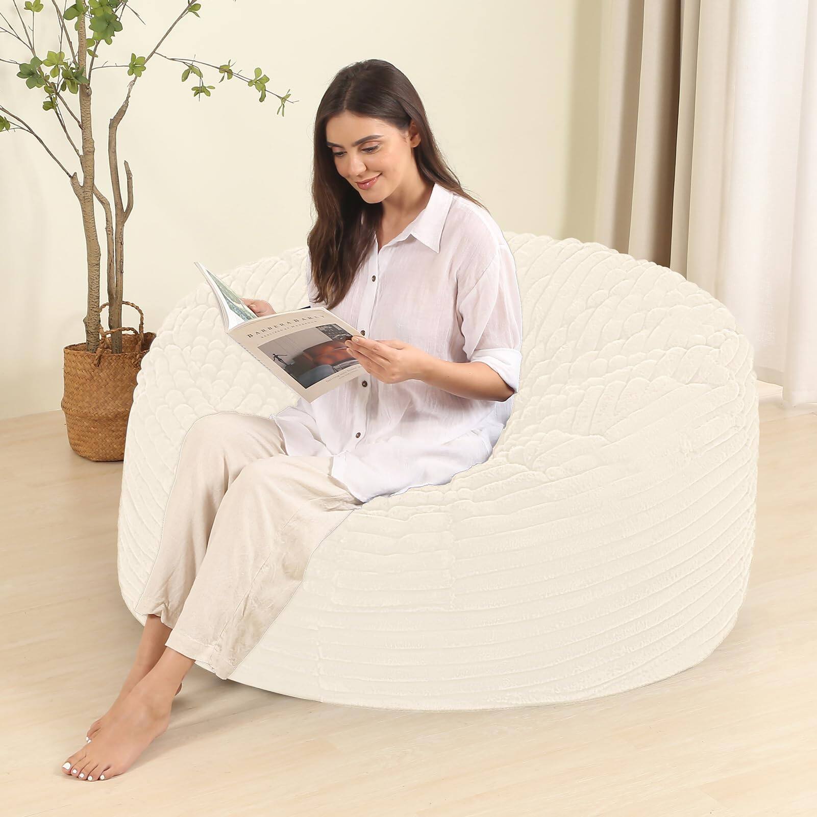 Alt View 2. PO3TICJUNKI3 - Memory Foam Bean Bag Chair For Adults teens Sofa With Fluffy Removable Cover Living Room Bedroom - White.
