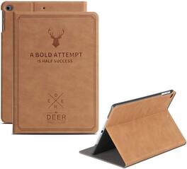 DuraSafe Cases - iPad mini 4/5 7.9" 2015/2019 Deer Print Smart Folio with Auto Sleep/Wake A1538 A1550 A2133 A2124 A2126 A2125 - Camel