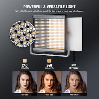 Neewer 2 Pack Dimmable Bi Color LED Video Light Kit 480 Panel with Neewer 2 Pack Dimmable Bi Color LED Video Light Kit 480 Panel with
