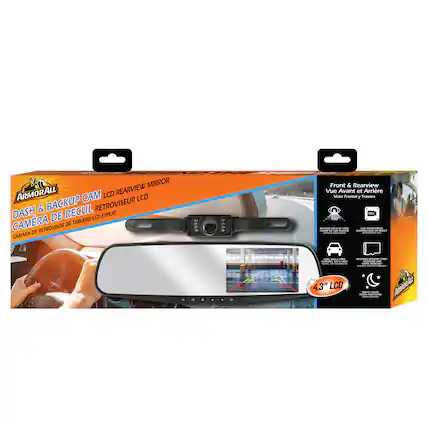 ARMORALL DASH & BACKUP CAM LCD REARVIEW MIRROR
CAMÉRA DE RECUL LCD ESPÉRIO
CAMARA DE RETROVISOR DE TABLERO LCD
Front & Rearview
Vue Avant et Arrière
Vista Frontal y Trasera
4.3" LCD