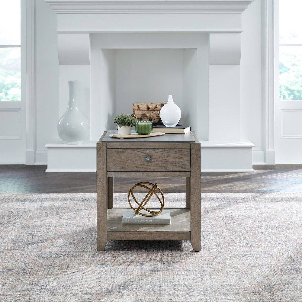 Alt View 4. Liberty Furniture Industries - Millstone End Table with Unique Tile Top for Living Room - Nutmeg Oak Wood - Nutmeg.
