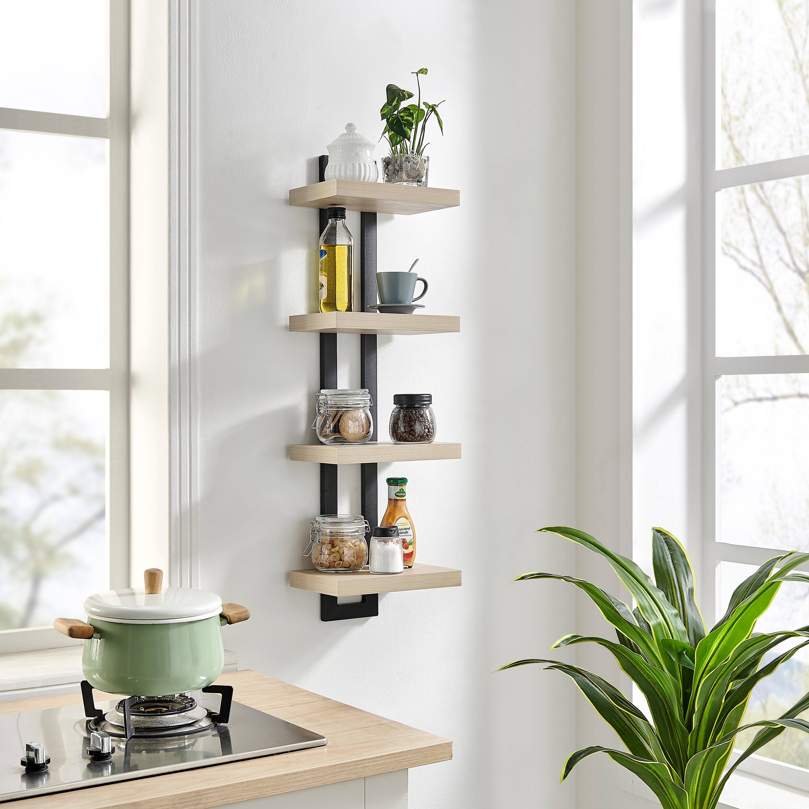 Alt View 5. Danya B - 4-Tier Ladder Bracket Wall Shelves - Black Metal and White Birch Finish - White Birch.