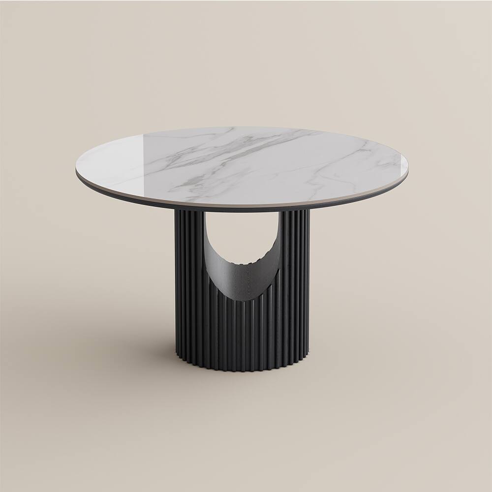 Alt View 9. POVISON - 47"Modern  Round Dining Table for 4 White Sintered Stone for Small Spaces, Breakfast Nooks & Apartments - White.
