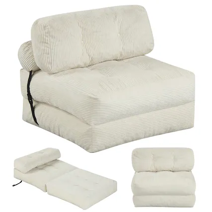 Front. Costway - Costway Folding Sofa Bed, Convertible Sleeper Chair with Pillow Back Support Corduroy Cover - Beige.