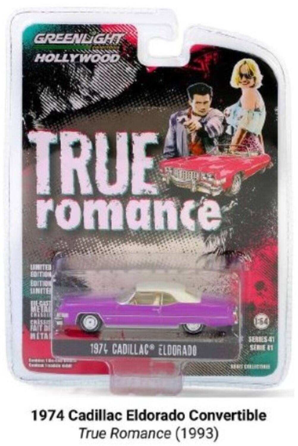 GREENLIGHT HOLLYWOOD TRUE romance LIMITED EDITION EDITION LINITE MREGAST META CHABBI CHiSSIS FAIT TA 1974 CADILLAC ELDORADO 1:64 SERIES 41 SERIE 41 S8I 1974 Cadillac Eldorado Convertible True Romance (1993)