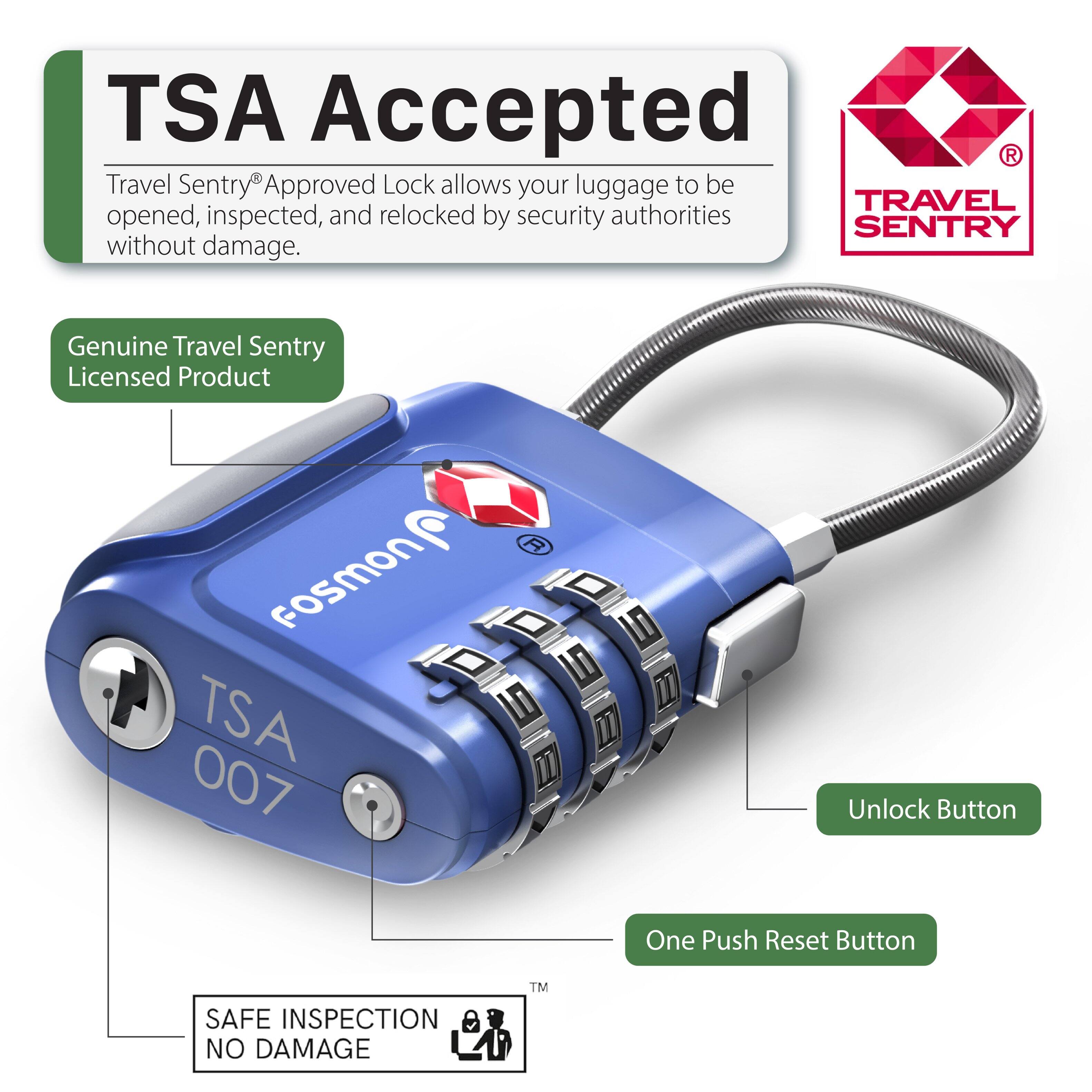 TSA Accepted

Travel Sentry Approved Lock allows your luggage to be opened, inspected, and relocked by security authorities without damage.

Genuine Travel Sentry Licensed Product

FosmoN TSA 007

Unlock Button

One Push Reset Button

SAFE INSPECTION NO DAMAGE