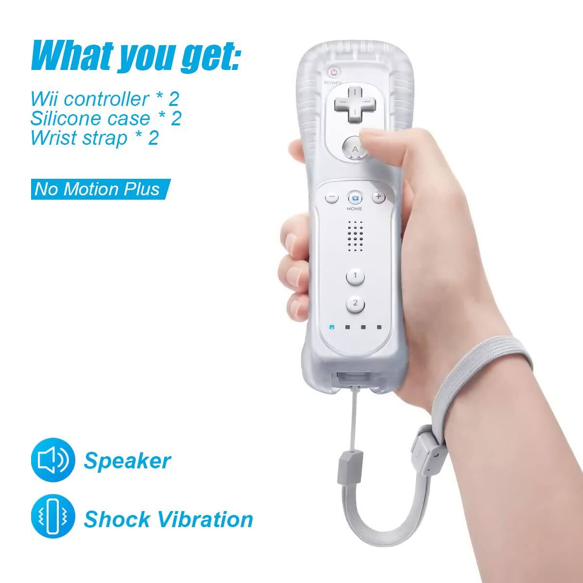 What you get:
- Wii controller * 2
- Silicone case * 2
- Wrist strap * 2

No Motion Plus

Speaker
Shock Vibration