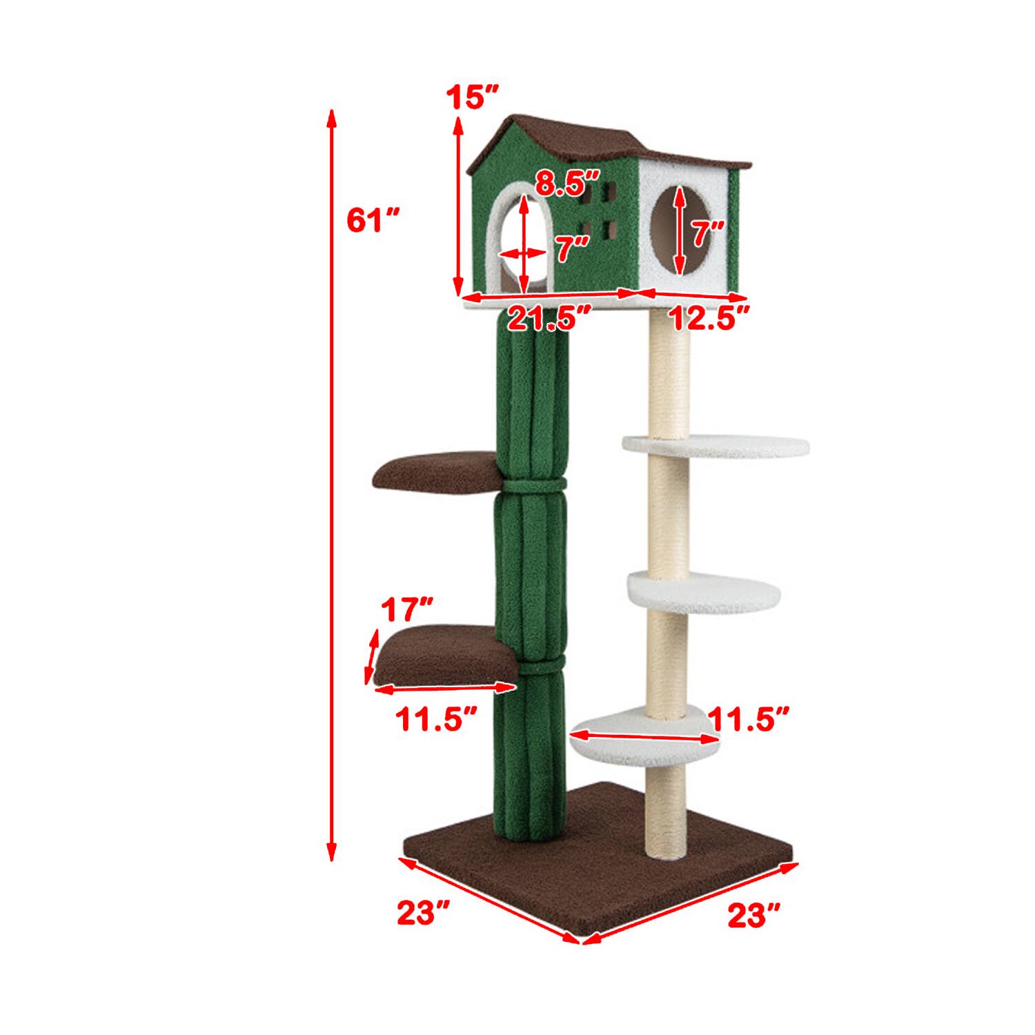 15"  
61"  
8.5"  
7"  
7"  
21.5"  
12.5"  
17"  
11.5"  
11.5"  
23"  
23"