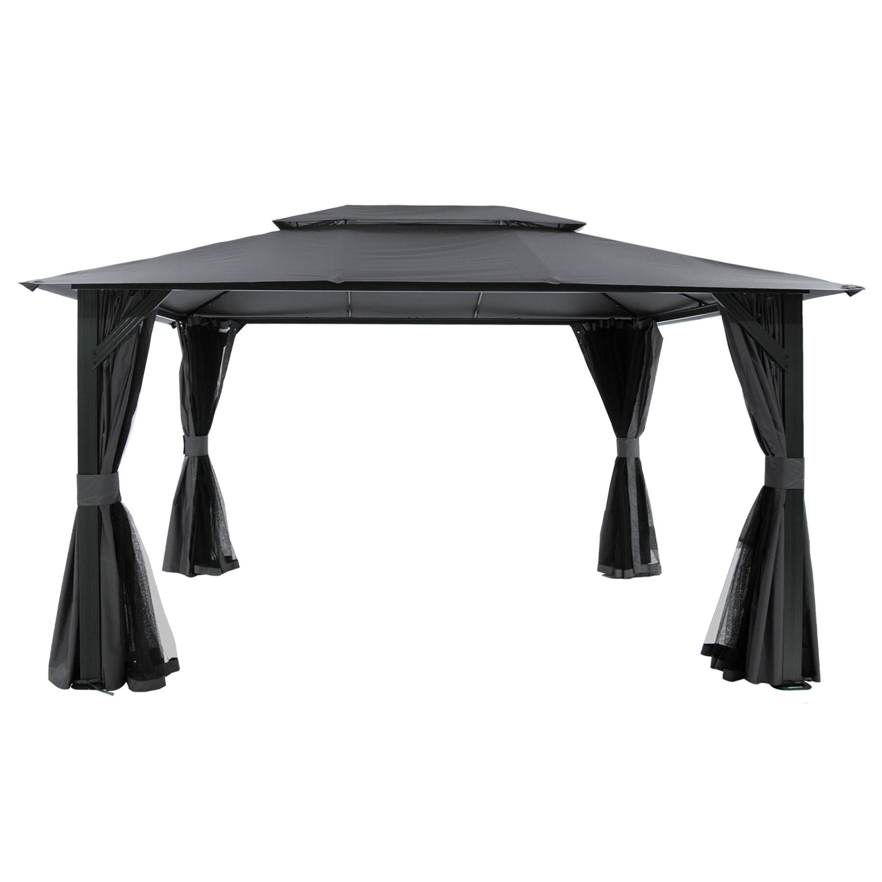 Back. Mondawe - 10x14FT Outdoor Gazebo, Curtains and Mosquito Nettings included,Heavy Duty Metal Frame - Grey.
