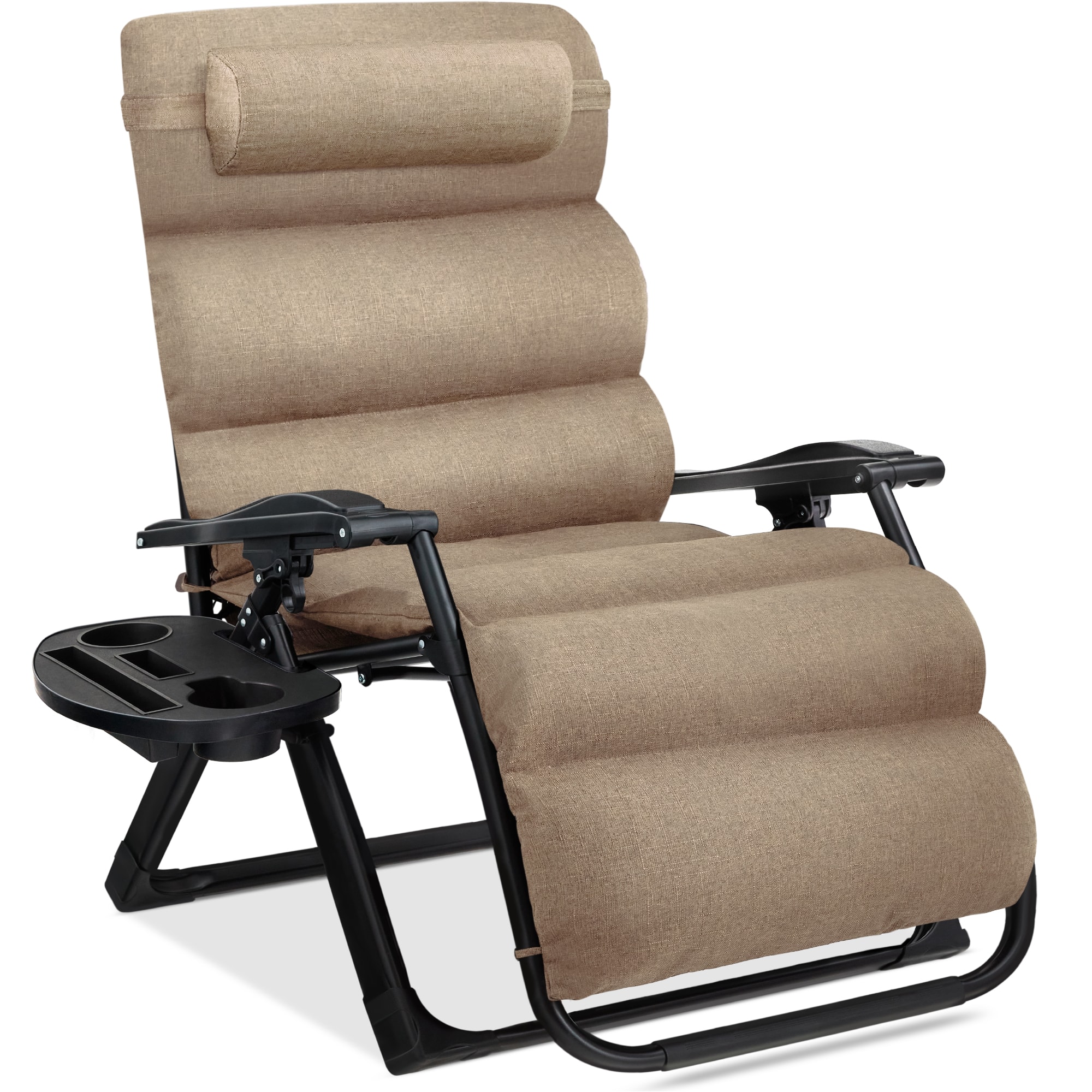 Front. Best Choice Products - Best Choice Products Oversized Zero Gravity Chair, Folding Recliner w/ Removable Cushion, Side Tray - Wheat - Wheat.