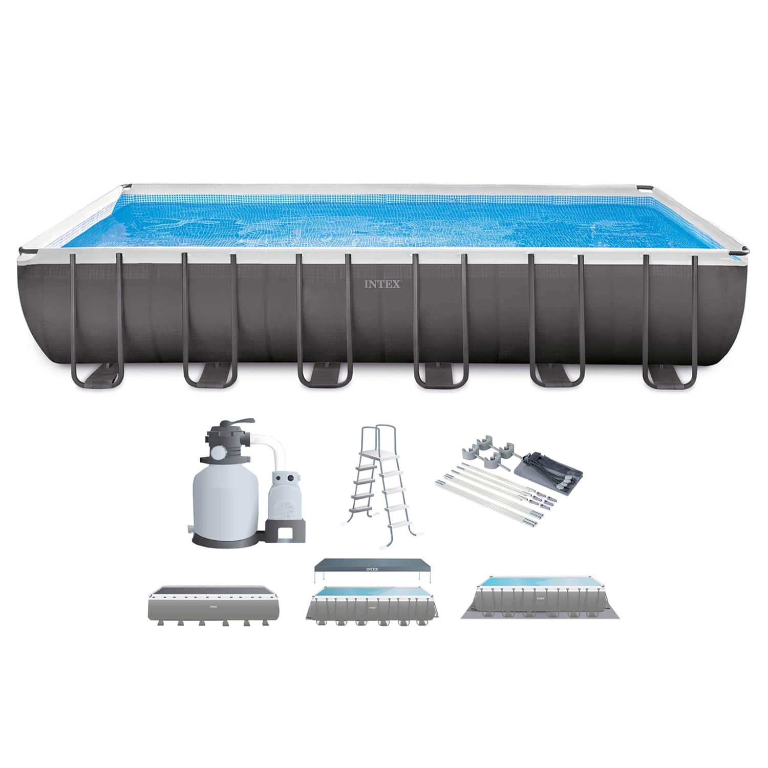 Front. Intex - Rectangular Ultra XTR Frame Swimming Pool w Canopy - Blue.