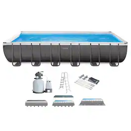 Intex - Rectangular Ultra XTR Frame Swimming Pool w Canopy - Blue