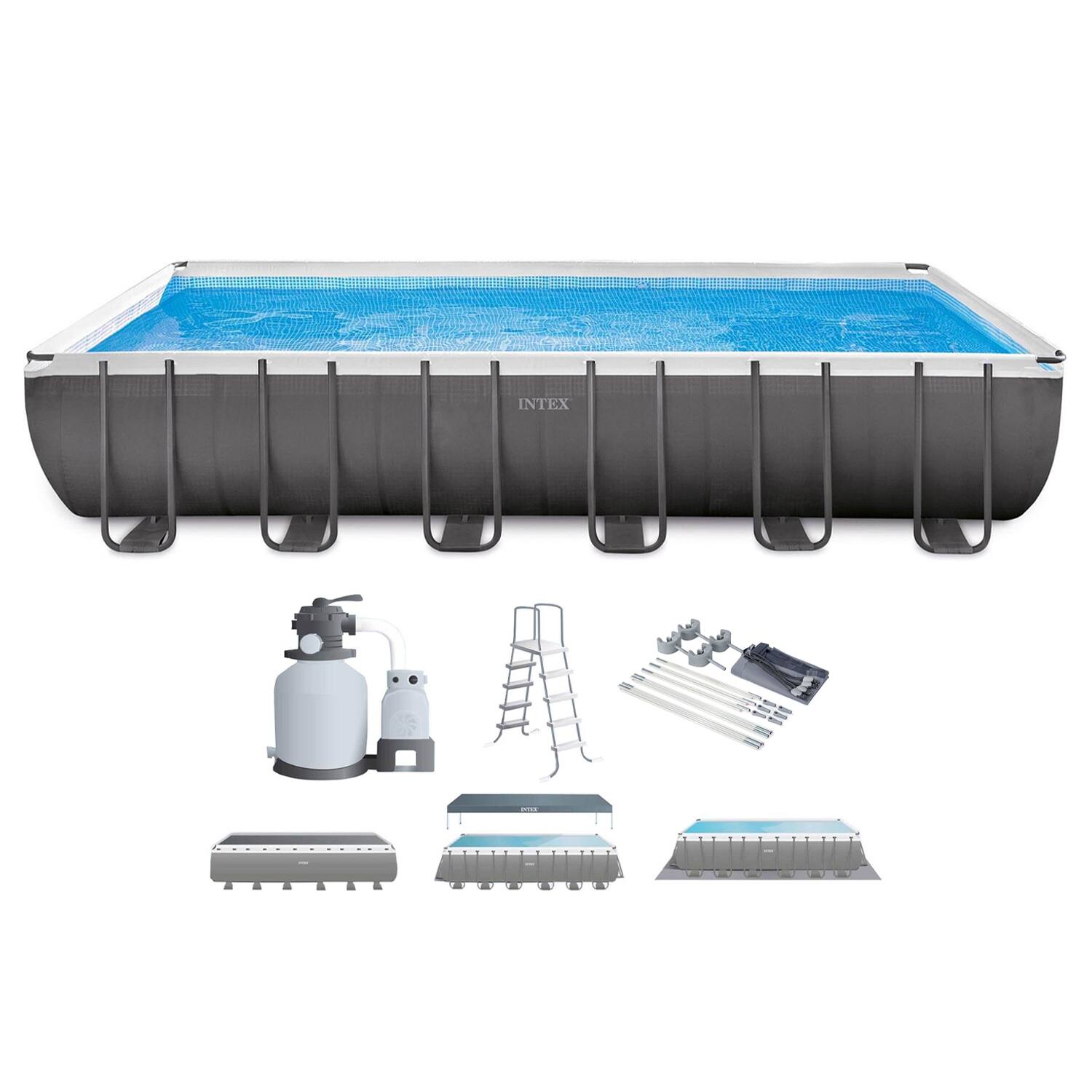 Front. Intex - Rectangular Ultra XTR Frame Swimming Pool w Canopy - Blue.