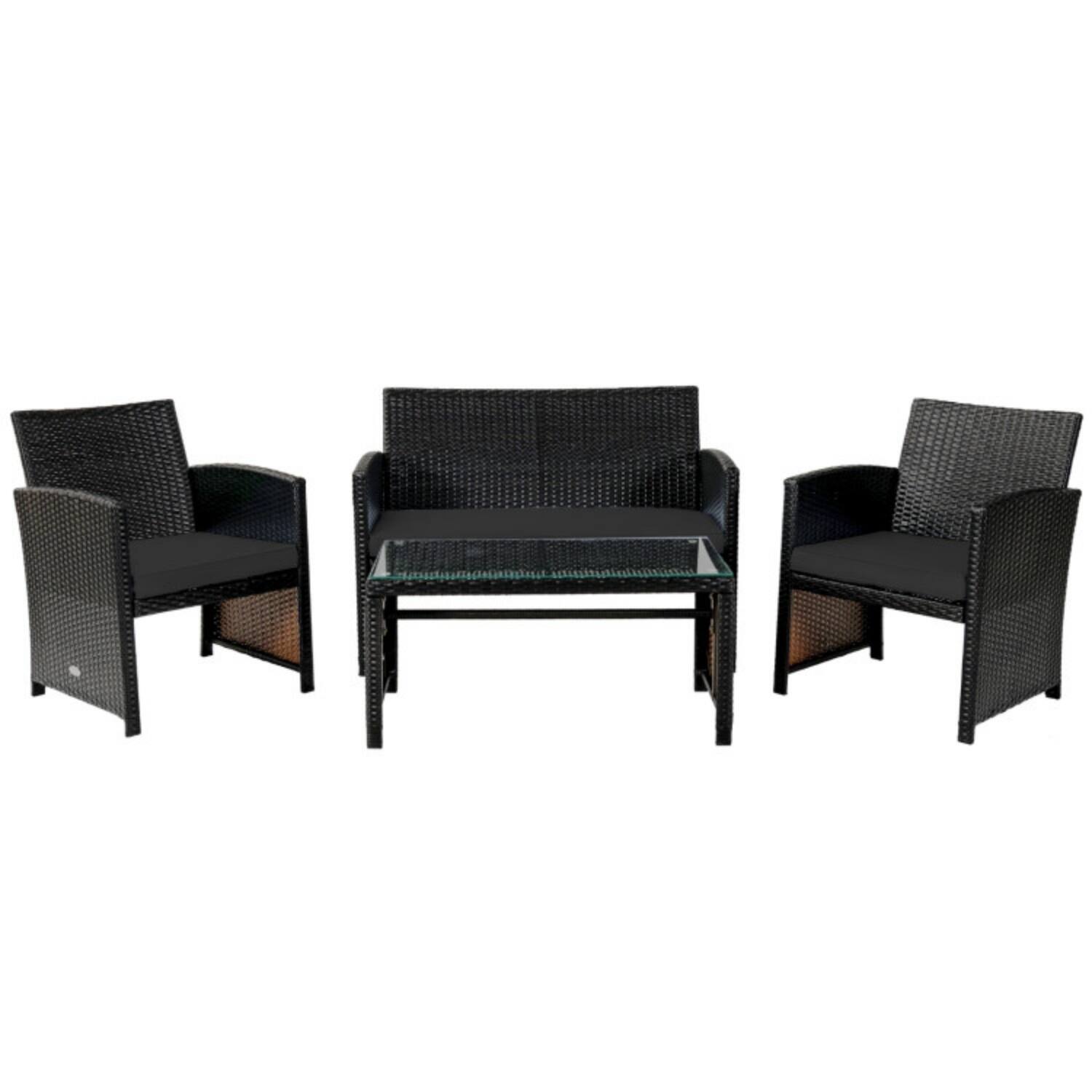 Alt View 4. Mondawe - Freestanding Patio Rattan Set with Loveseat, 2 Chairs & Table 4-Piece - mix brown+Black.