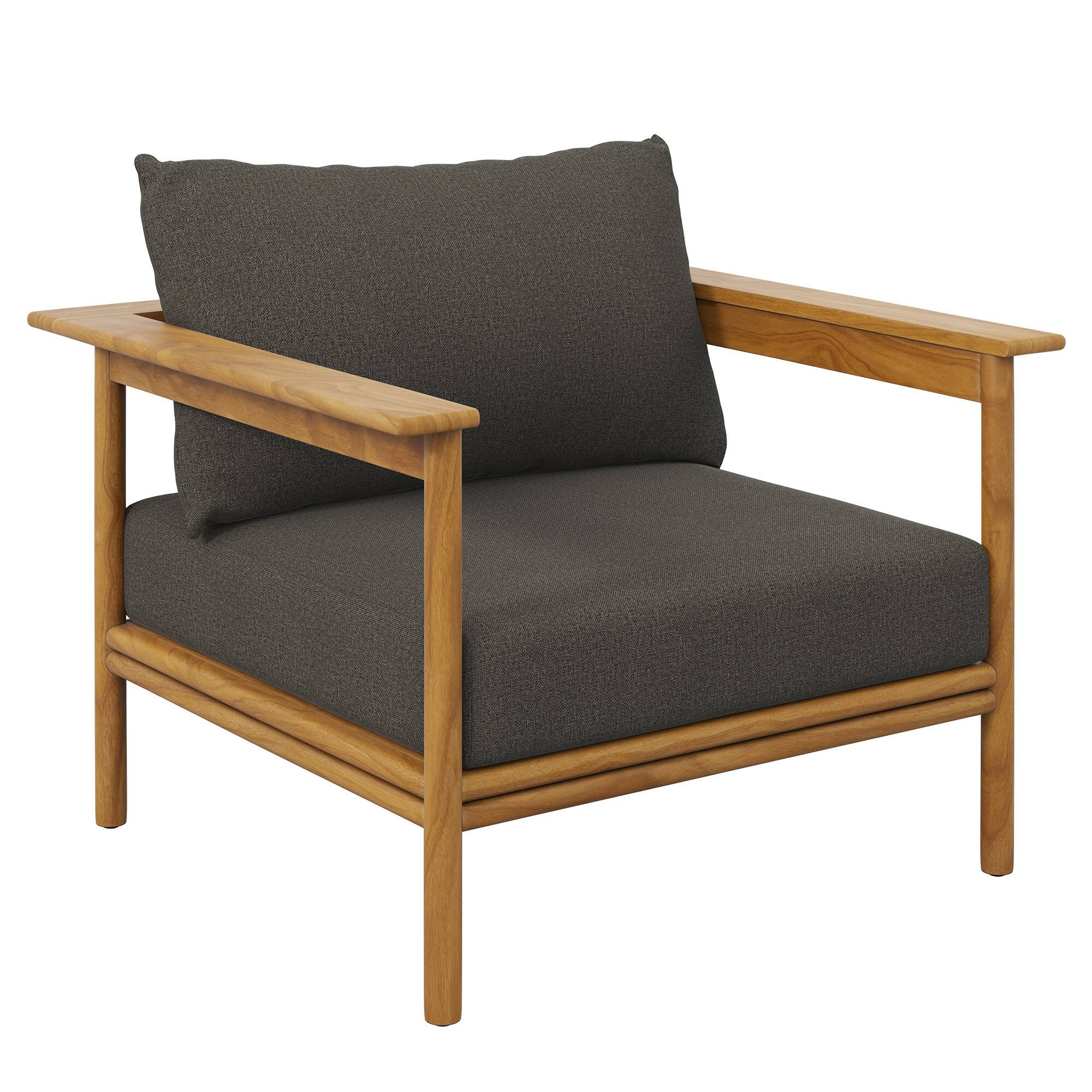Alt View 2. Modway - Wren Outdoor Patio Teak Wood Armchair and Ottoman Set by Modway - Natural Flint Gray.