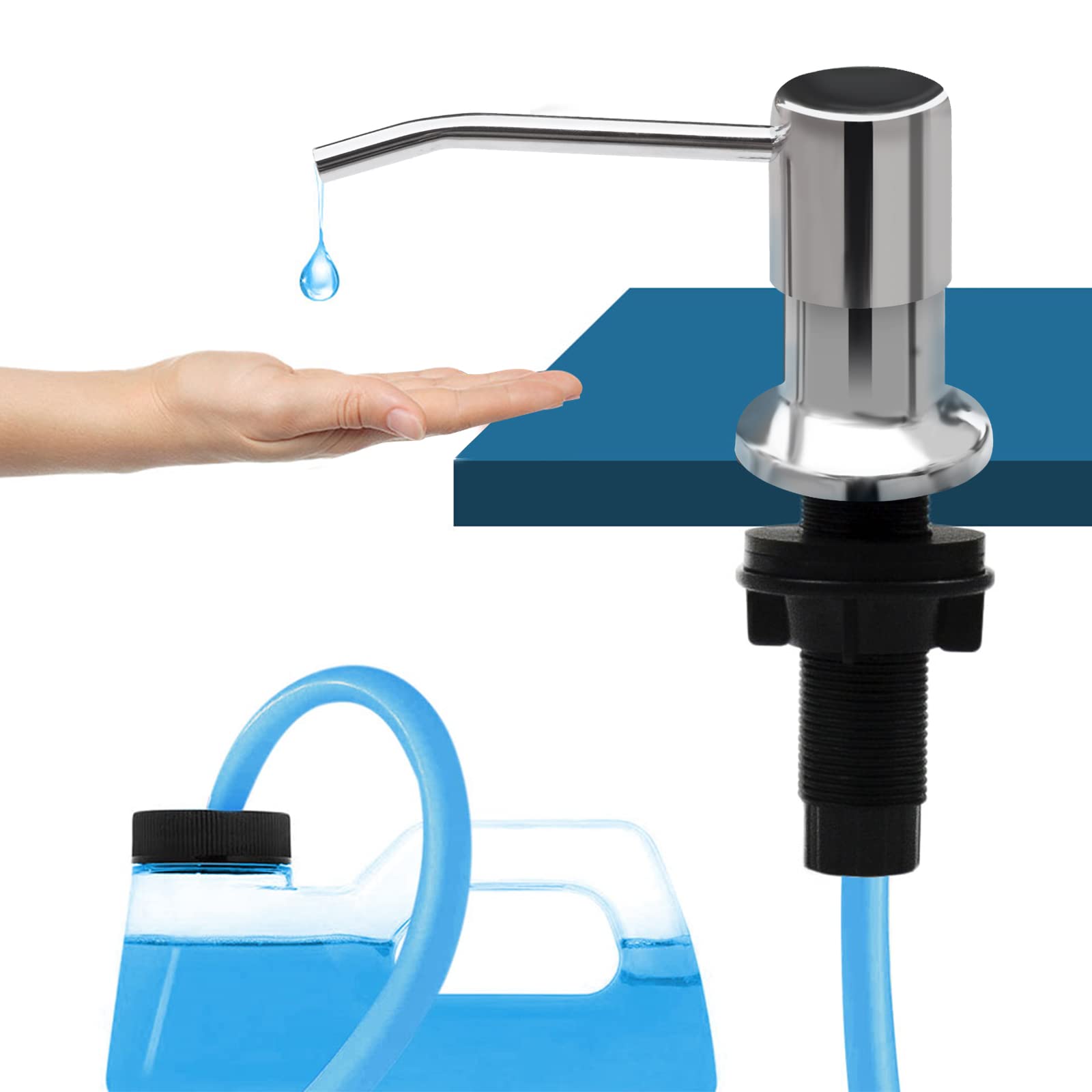 Dapper Styles - Kitchen Sink Soap Dispenser With Extension Tube Kit Under Pump No Need For Refills Good Suction Power - Chrome