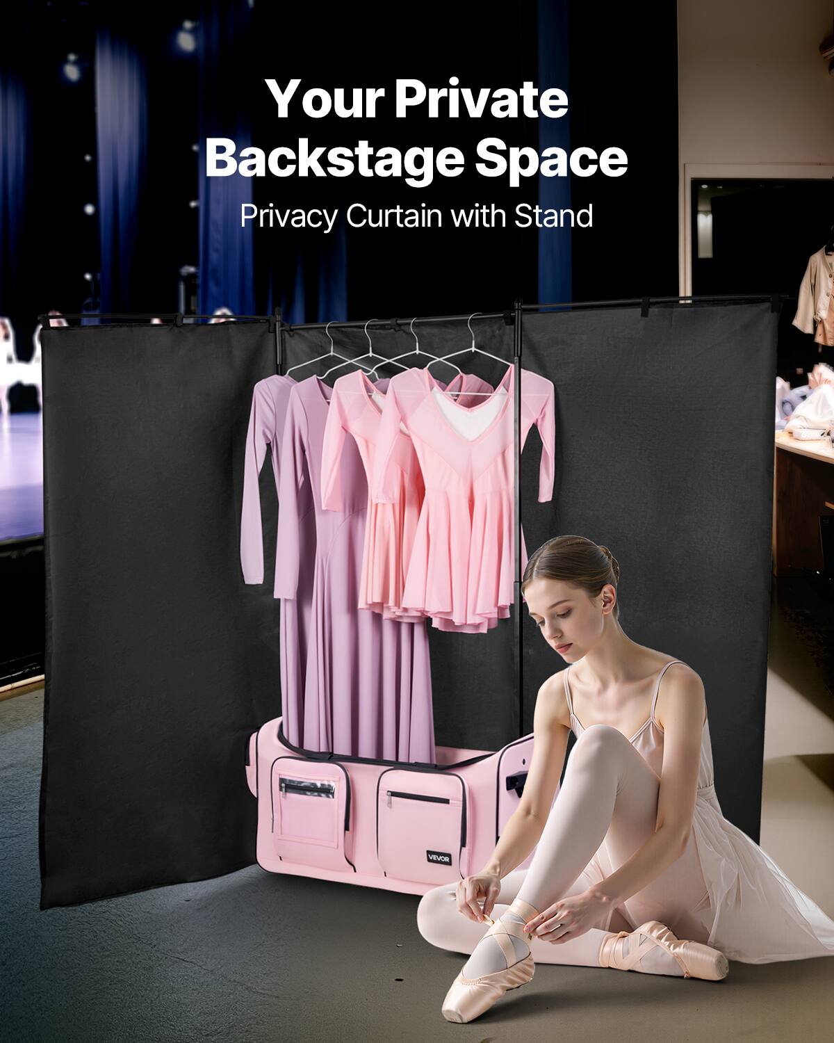 Your Private Backstage Space  
Privacy Curtain with Stand