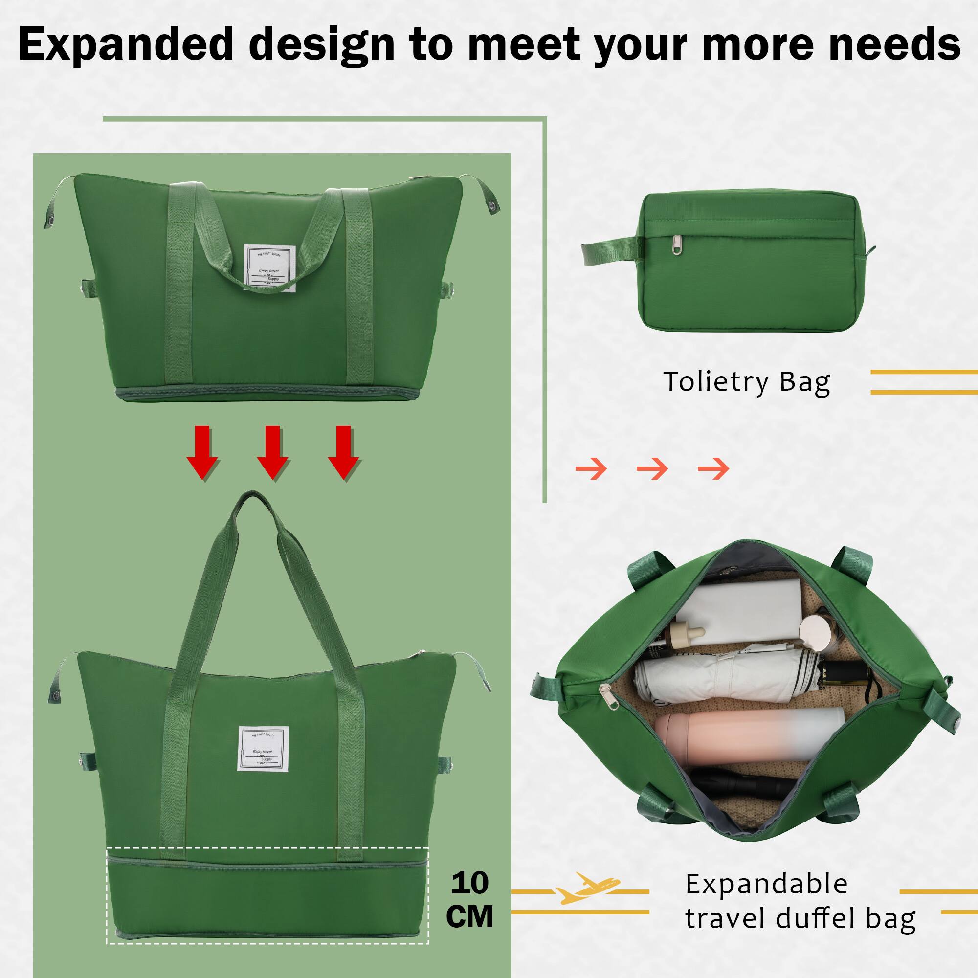 Expanded design to meet your more needs

Tolietry Bag

Expandable travel duffel bag

10 CM