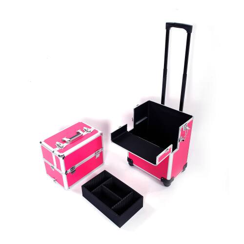Alt View 4. Winado - 3 in 1 Rolling Makeup Train Case Large Cosmetic Trolley with 360° Rotation Wheels Professional for Nail Dresser Hairstyl - Pink.