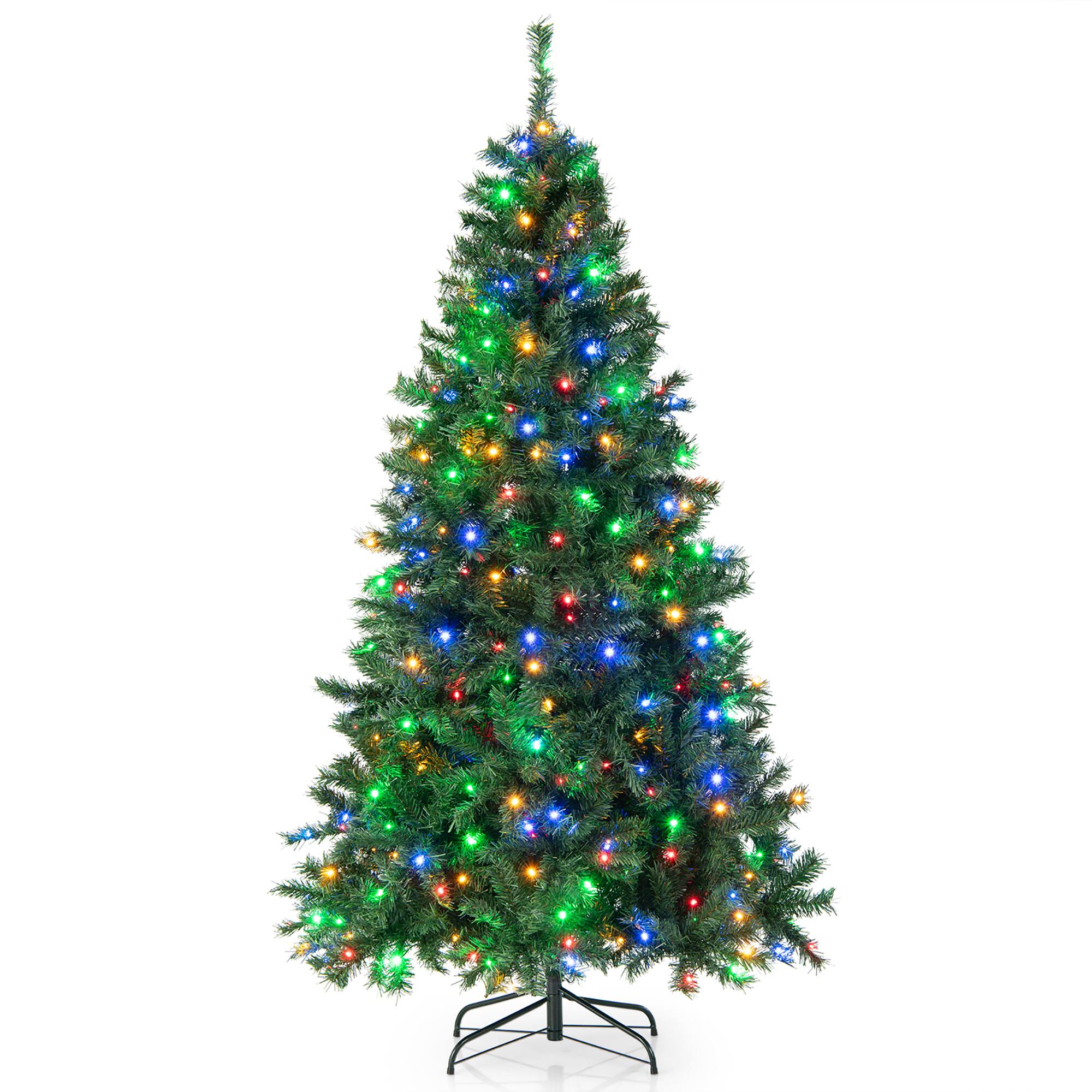 Costway - 7FT Pre-Lit Hinged Christmas Tree w/ 350 Multi-Color Lights & 3-Minute Quick Shape No Fluffing Required - Green