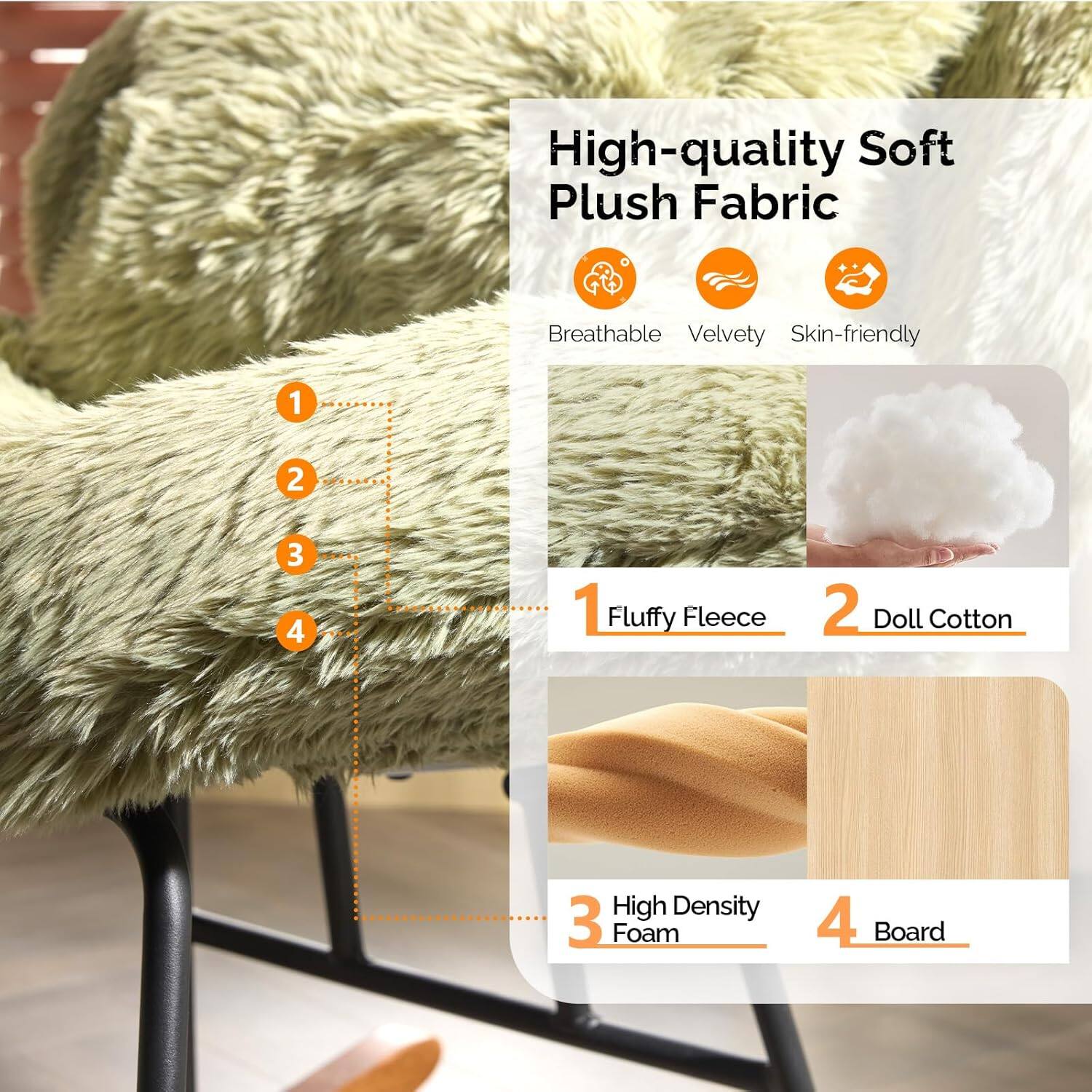 High-quality Soft Plush Fabric

Breathable Velvety Skin-friendly

1 Fluffy Fleece
2 Doll Cotton
3 High Density Foam
4 Board
