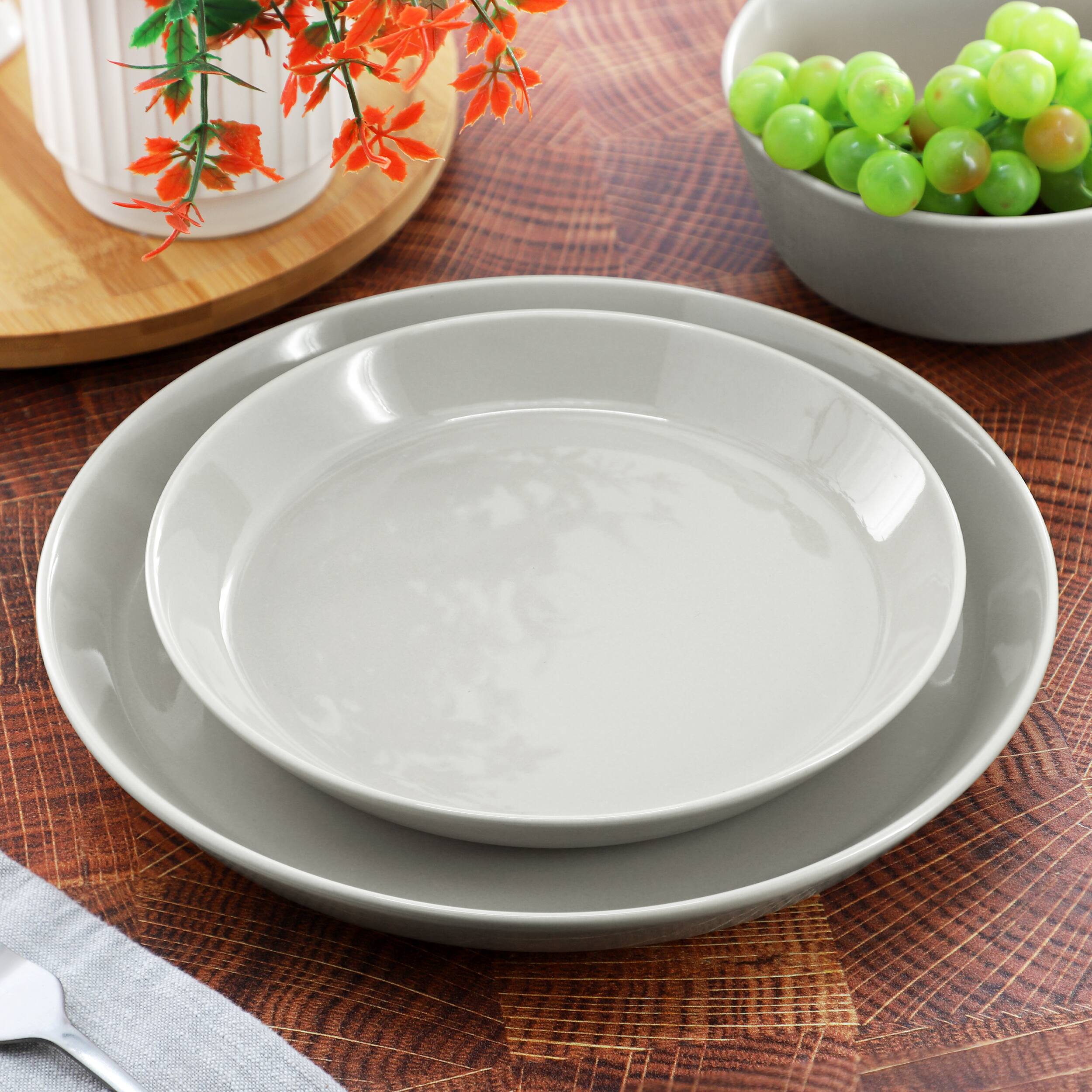 Alt View 1. Gibson - Gibson Elite Sunlit Mist 12 Piece Round Stoneware Dinnerware Set in Gray - Gray.