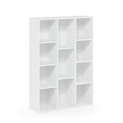 SlickBlue - Modern 11-Cube Bookcase with Wood Finish, 42 Inch Height - White