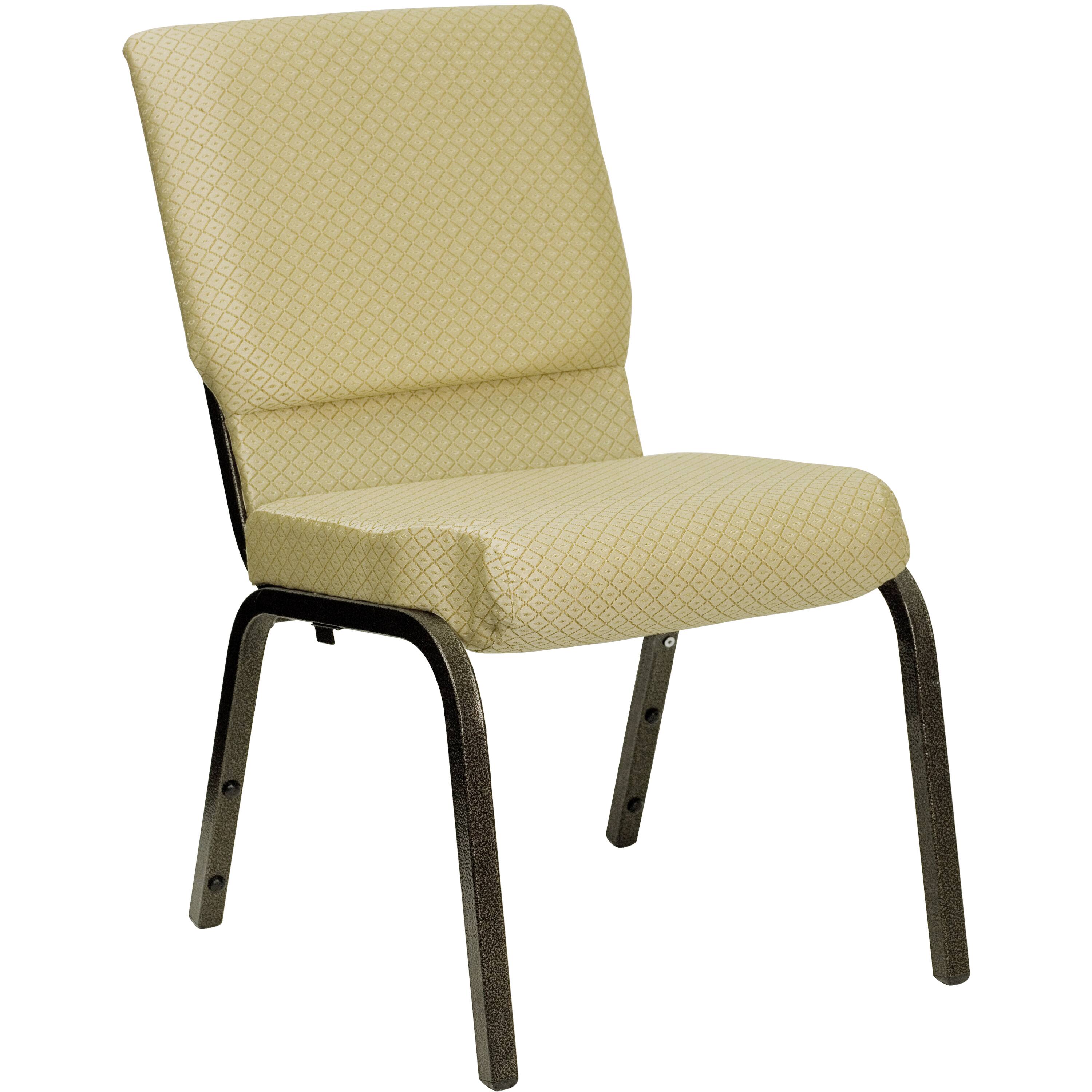 Alt View 6. Emma + Oliver - 4 Pack 18.5''W Stacking Church Chair - Beige Patterned Fabric/Gold Vein Frame.