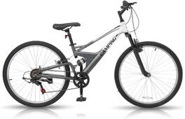 Winado - 26 Inch Mountain Bike for Men & Women, 7 Speed Mountain Bike with Unique Bike Frame Design, Full Suspension - Gray