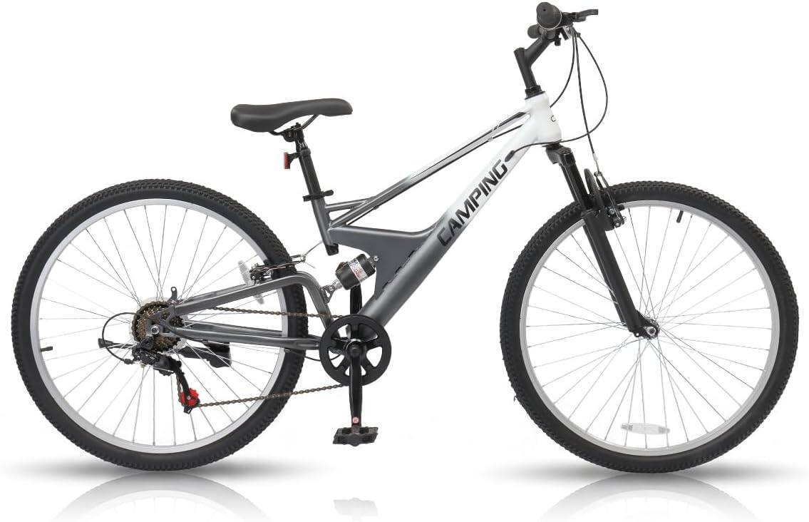Front. Winado - 26 Inch Mountain Bike for Men & Women, 7 Speed Mountain Bike with Unique Bike Frame Design, Full Suspension - GRAY.