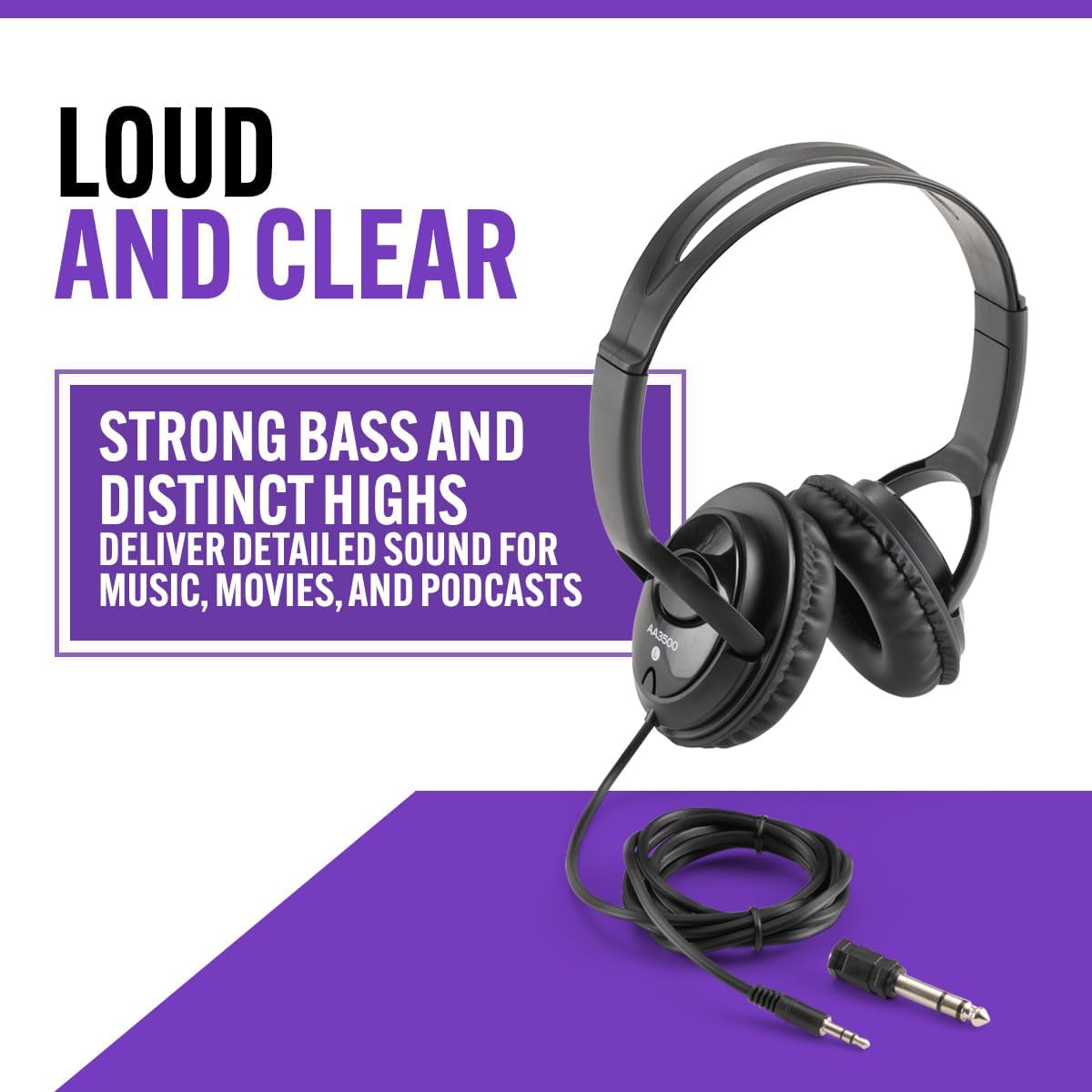 LOUD AND CLEAR

STRONG BASS AND DISTINCT HIGHS DELIVER DETAILED SOUND FOR MUSIC, MOVIES, AND PODCASTS

AA3500