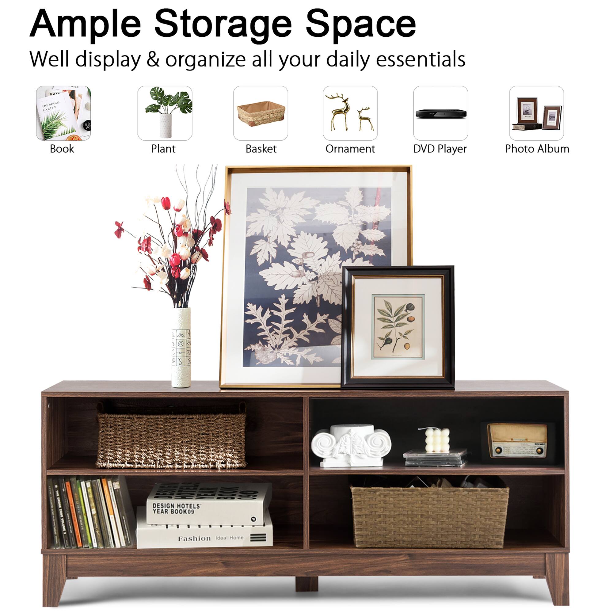 Ample Storage Space - Well display & organize all your daily essentials ... - Book, Plant, Basket, Ornament, DVD Player, Photo Album.